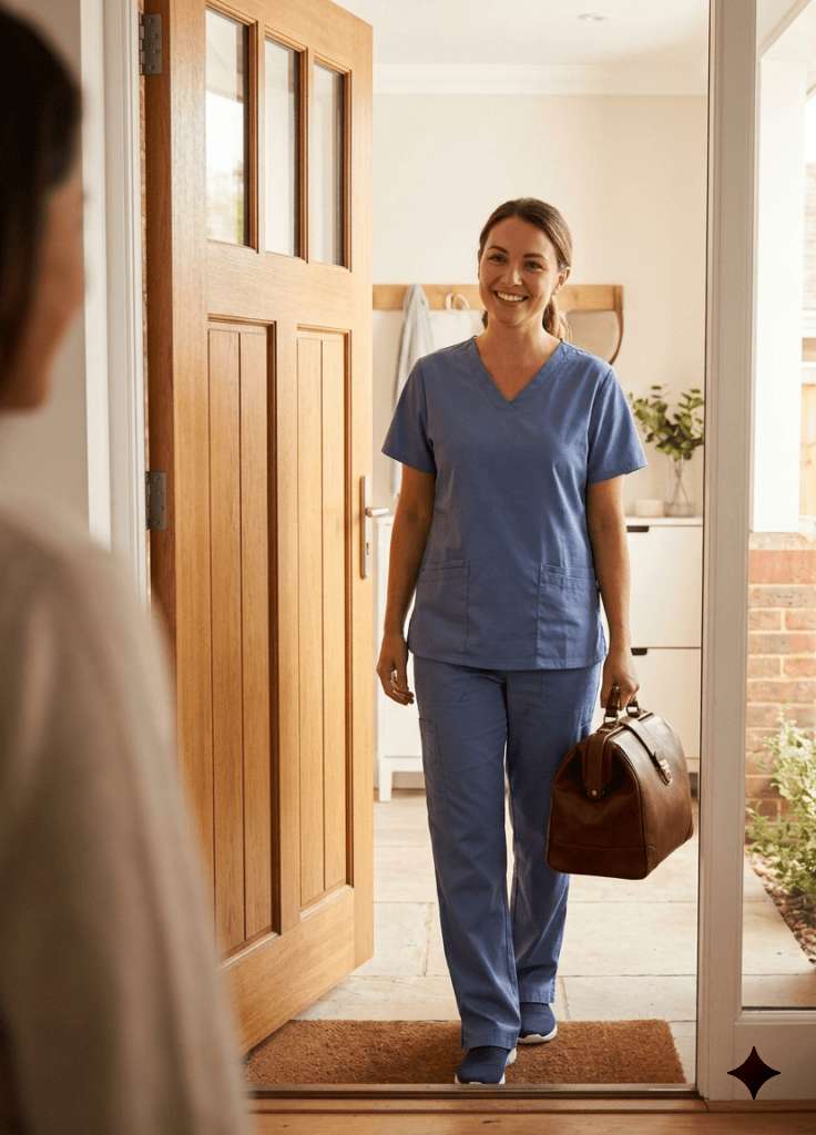 Home healthcare nurse arriving