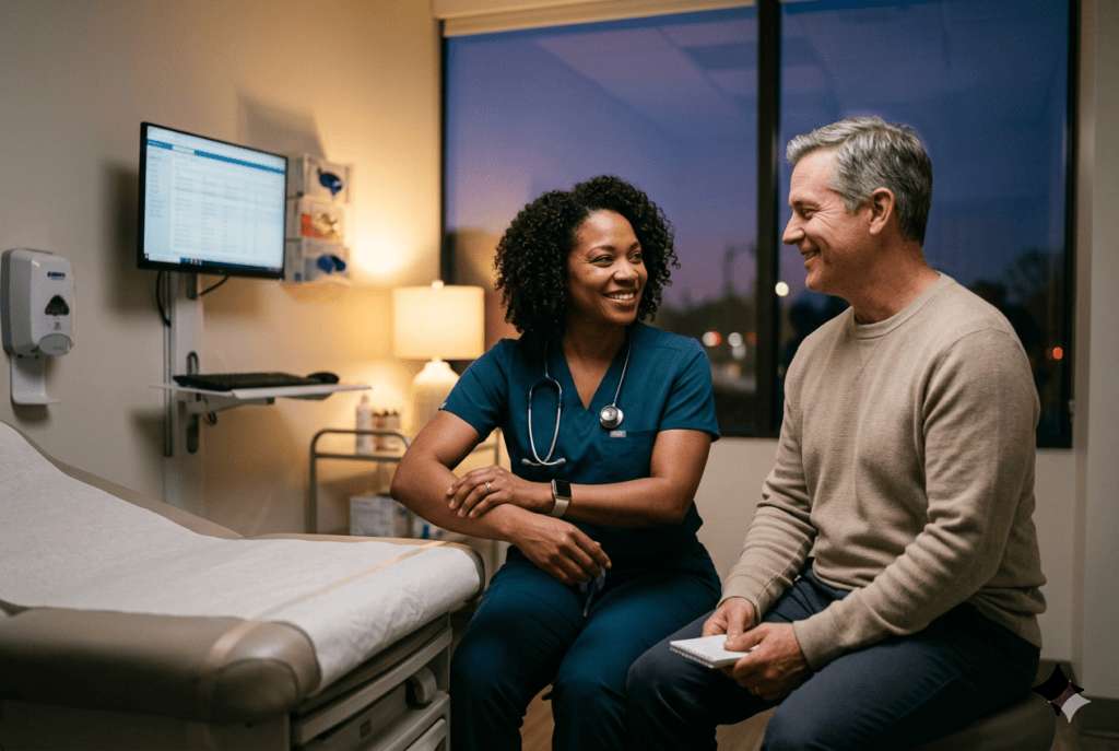 Medical professional consulting patient