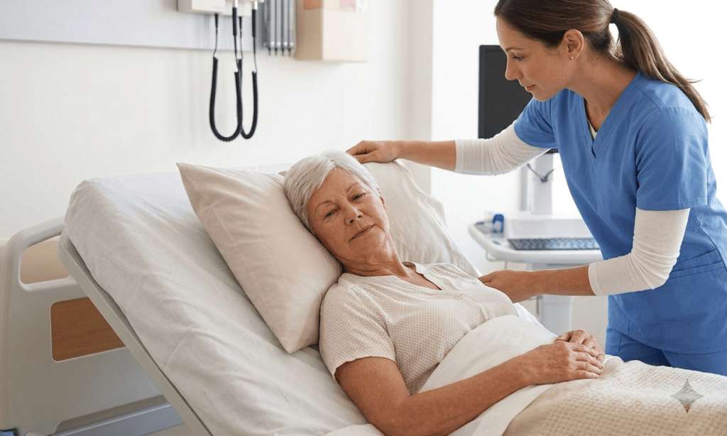 Nurse assisting elderly patient